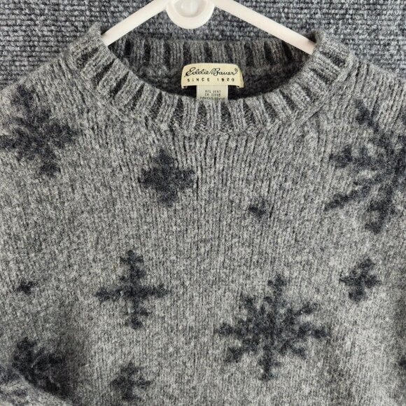 Eddie Bauer All Wool Thick Winter Christmas Snowflake Sweater Women Large Gray - Picture 1 of 12